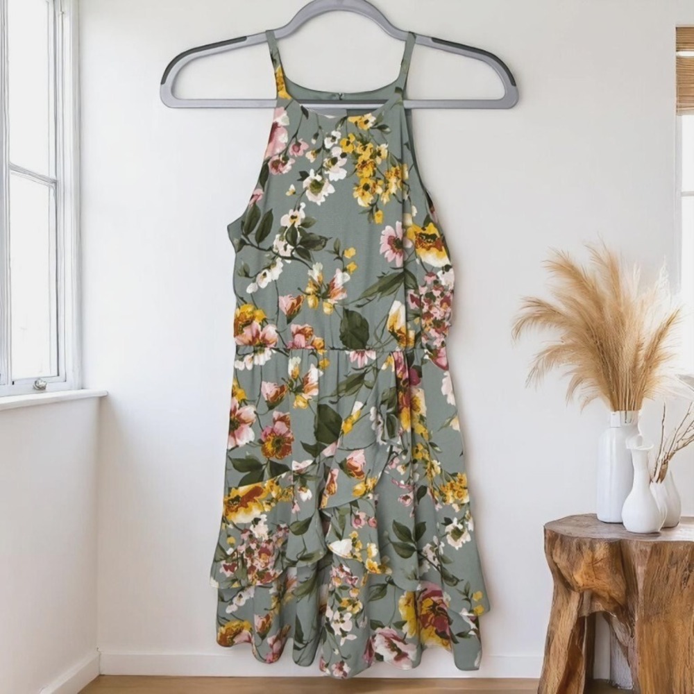 IZ‎ BYER Juniors Sleeveless Layered Skirt Chiffon Floral Dress - Size XS